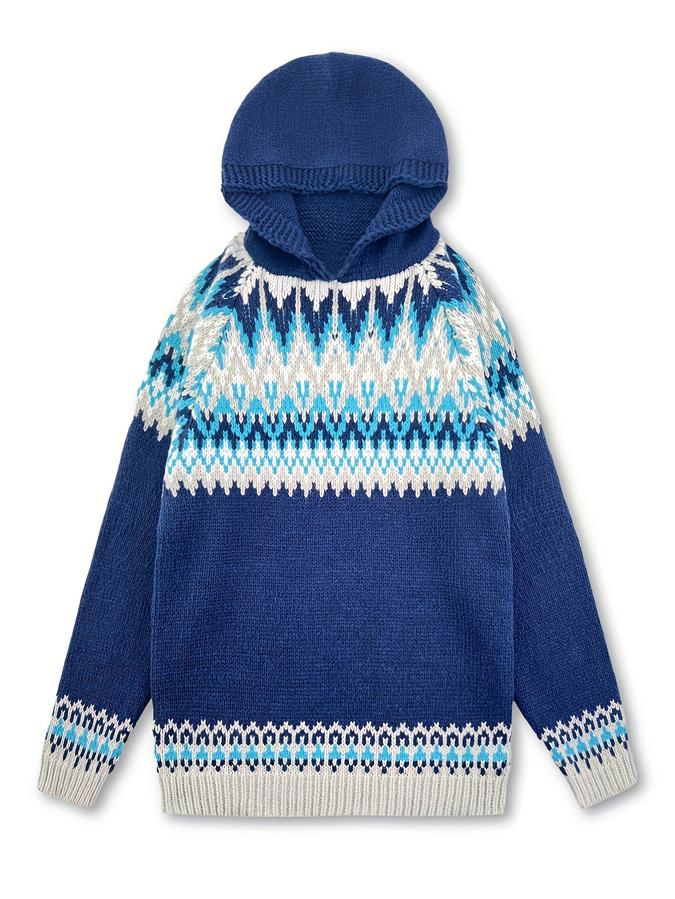 Comfortable Fair Isle Sweater for Women with Hooded Long Sleeve Relaxed Oversized Knit Style