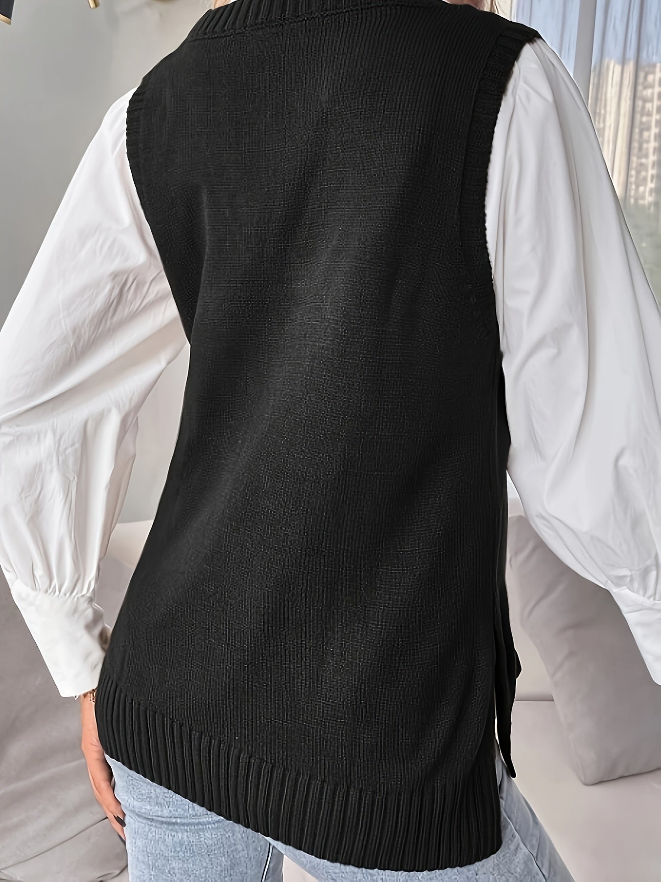 Comfortable Ribbed Knit Sweater Vest for Women with V Neck Sleeveless Relaxed Oversized Style