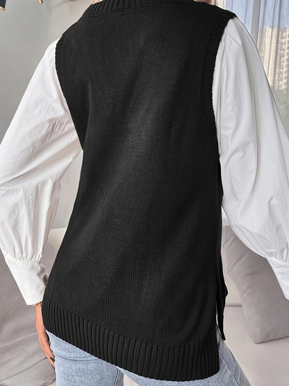 Comfortable Ribbed Knit Sweater Vest for Women with V Neck Sleeveless Relaxed Oversized Style