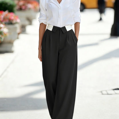 Effortless Wide Leg Pants for Women with High Waist Pleated Bow Belt Tailored Style