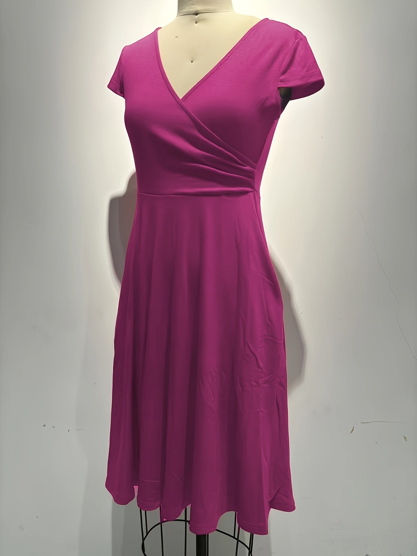 -Border Women'S Dress, Solid V-Neck Pocket A-Line Elegant
