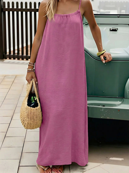 Effortless Textured Maxi Dress for Women with Backless Spaghetti Strap Drawstring Flowing Bohemian Style