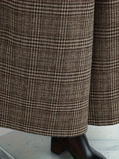 Effortless Plaid Wide Leg Culotte for Women with High Waist Elastic Cropped Relaxed Casual Style
