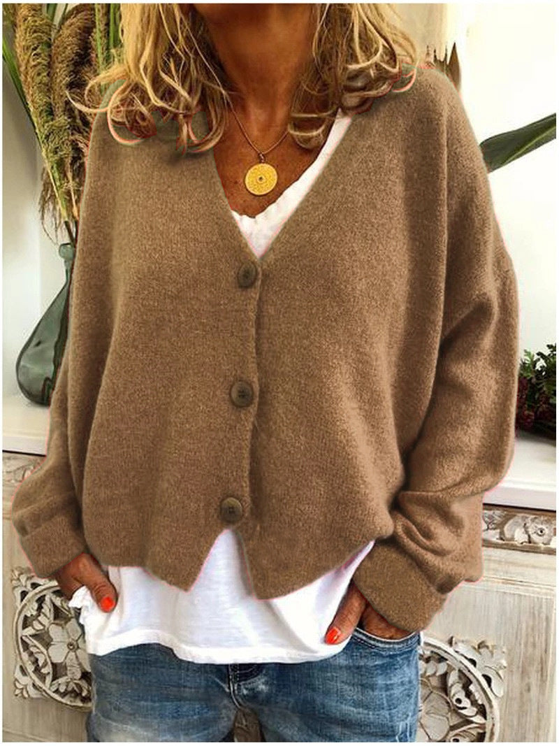 Comfortable Knit Cardigan for Women with V Neck Long Sleeve Button Front Oversized Relaxed Style