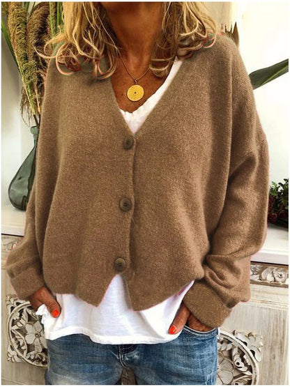 Comfortable Knit Cardigan for Women with V Neck Long Sleeve Button Front Oversized Relaxed Style