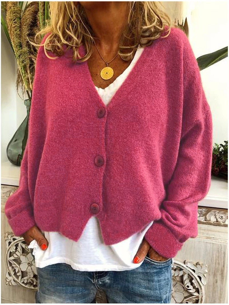 Comfortable Knit Cardigan for Women with V Neck Long Sleeve Button Front Oversized Relaxed Style