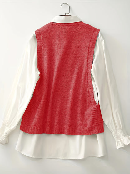 Comfortable Sweater Vest for Women with Round Neck Sleeveless Button Trim Relaxed Oversized Style