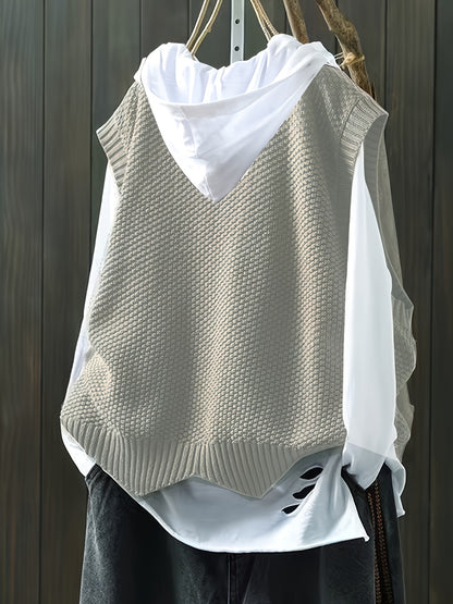 Comfortable Chunky Knit Sweater Vest for Women with Crew Neck Sleeveless Relaxed Oversized Style