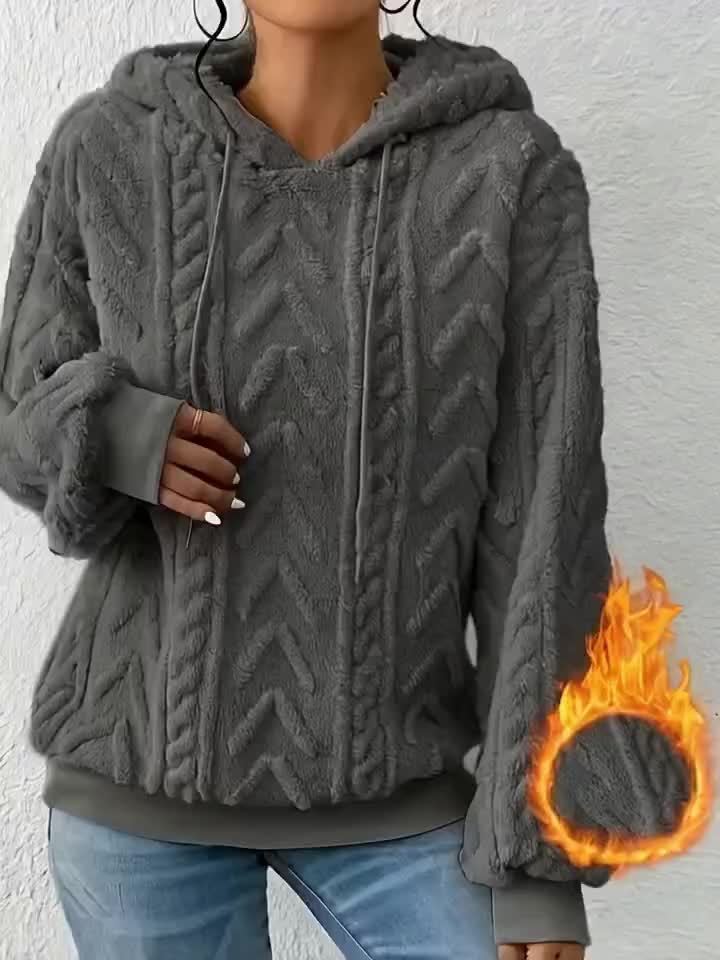 Comfortable Cable Knit Fleece Hoodie for Women with Drawstring Hood Long Sleeve Oversized Cozy Style