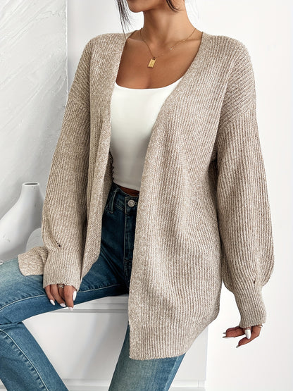 Comfortable Light Yellow Cardigan Sweater for Women with Open Front Balloon Sleeve Oversized Knit Style