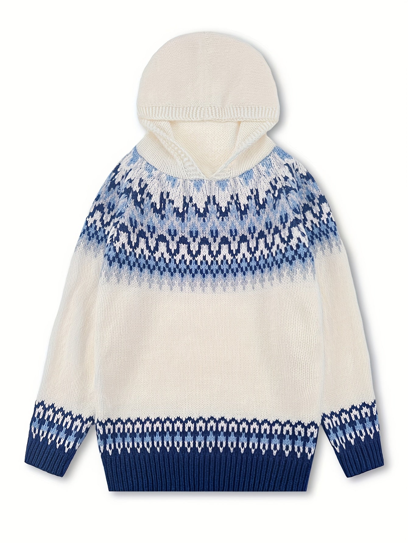 Comfortable Fair Isle Sweater for Women with Hooded Long Sleeve Relaxed Oversized Knit Style