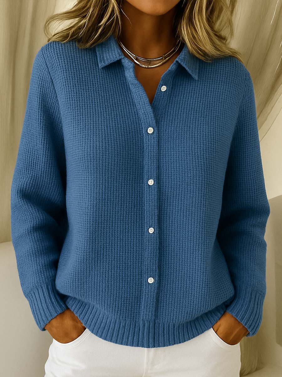 Comfortable Waffle Knit Cardigan for Women with Collared Neck Long Sleeve Button Front Relaxed Oversized Style