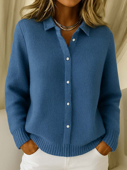 Comfortable Waffle Knit Cardigan for Women with Collared Neck Long Sleeve Button Front Relaxed Oversized Style