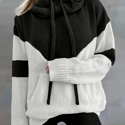 New Trendy Women'S Clothing Featuring Stylish And Elegant Designs, Including a Casual Patchwork Hoodie with Drawstring Pockets And a Color-Blocking Style for Warmth