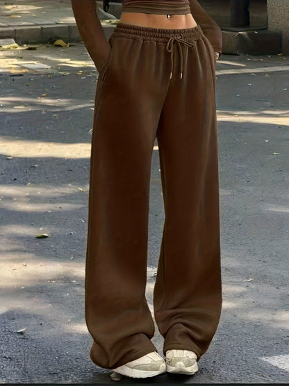Women'S Fashion Casual Home Wear Trousers Autumn Winter Back to Solid Basic Style Office Loose Wide Leg Pants Easy Design Versatile