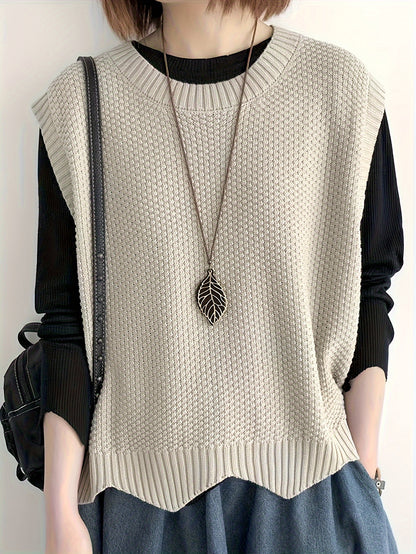 Comfortable Chunky Knit Sweater Vest for Women with Crew Neck Sleeveless Relaxed Oversized Style