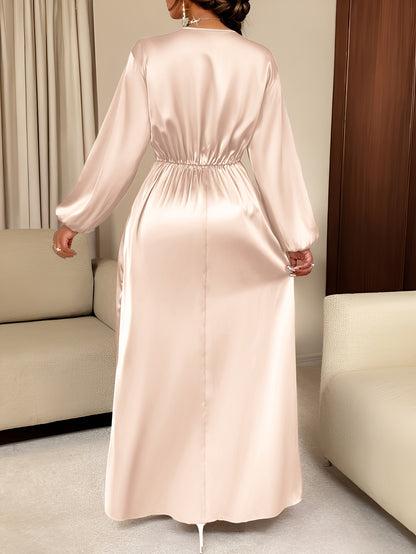 Women's Solid-color Simple Daily and Party Banquet Satin Bridesmaid Dress with Pleated Design