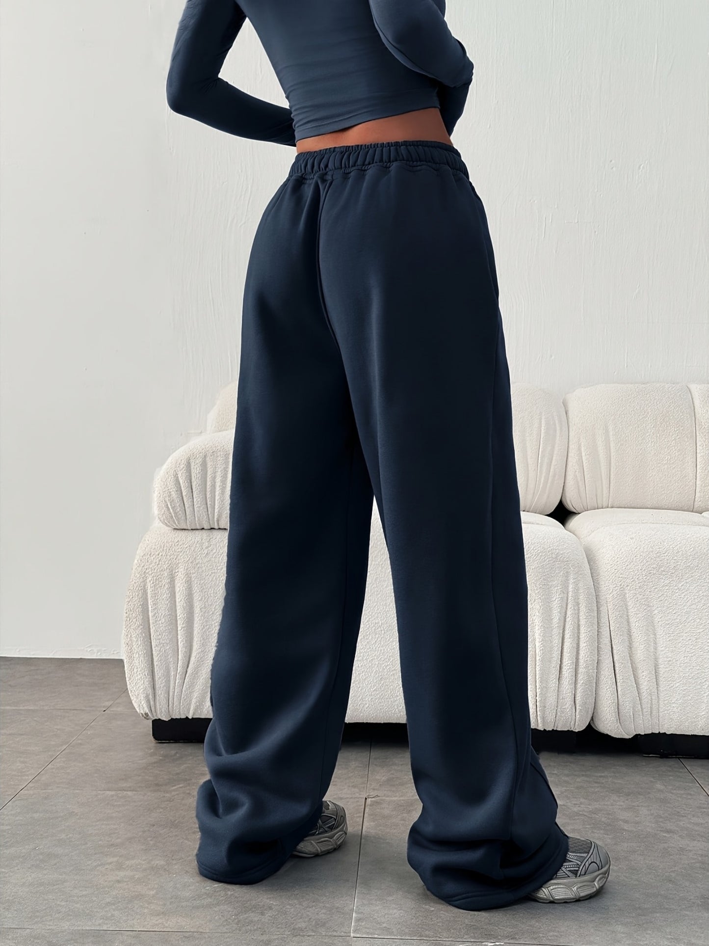 Effortless Wide Leg Sweatpants for Women with High Waist Elastic Pocket Relaxed Baggy Casual Style
