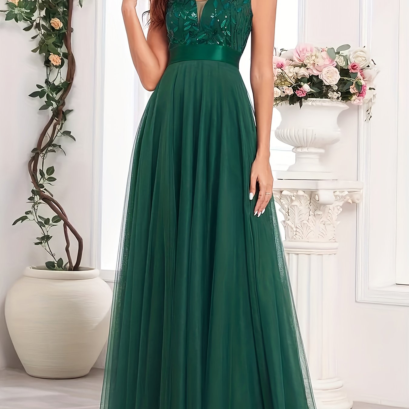 Fashionable Sexy New Women'S Sequin Mesh Patchwork A-Line Party Dress