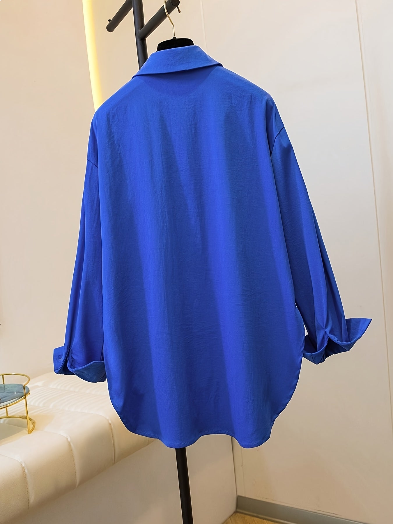Effortless Cotton Blouse for Women with Point Collar Long Sleeve High Low Oversized Style
