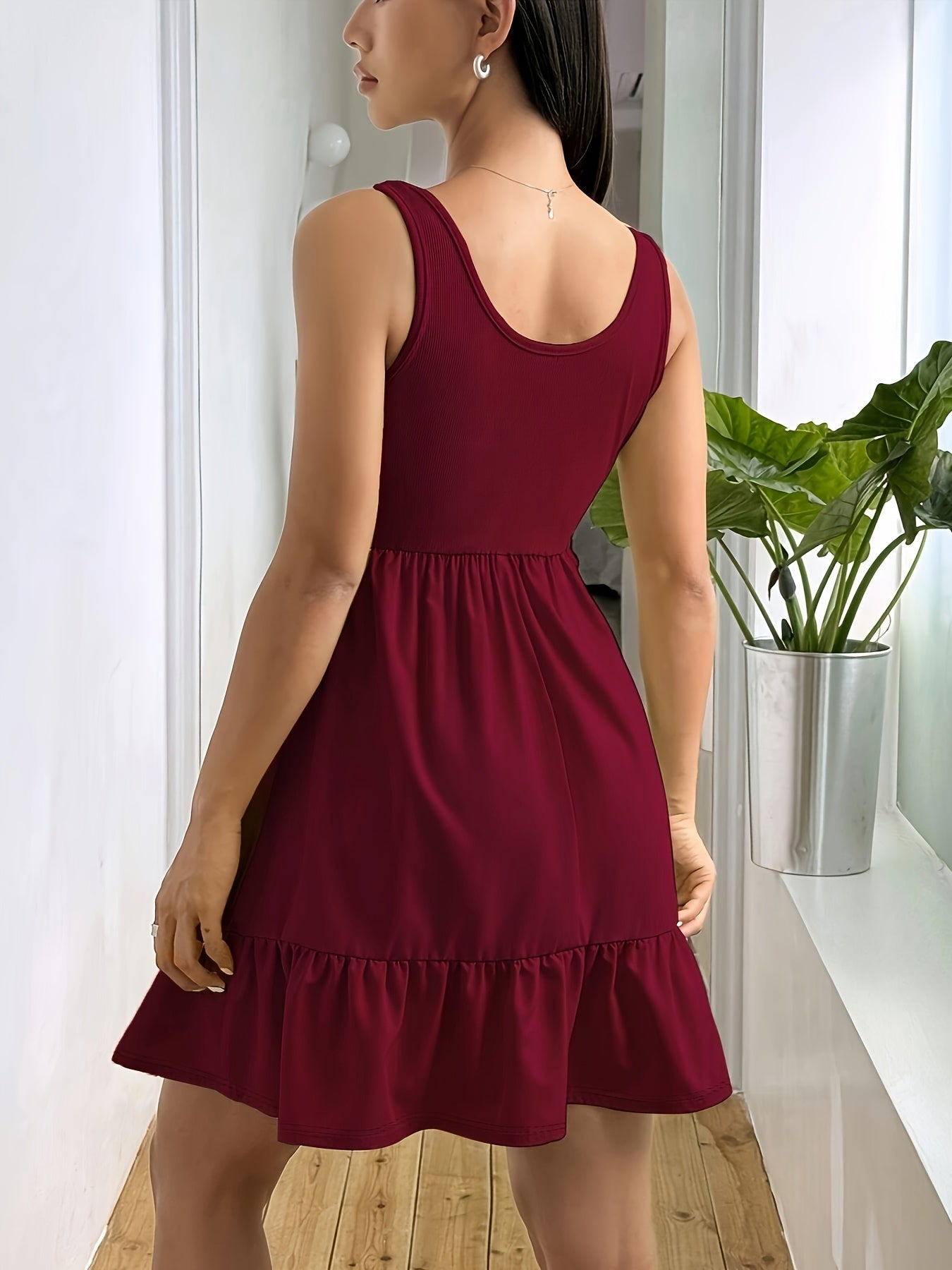 Effortless Tiered Mini Dress for Women with Square Neck Sleeveless Ruffle Hem Casual Style