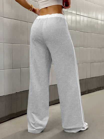 Effortless Wide Leg Track Pants for Women with Drawstring Waist Side Stripe Relaxed Sporty Style