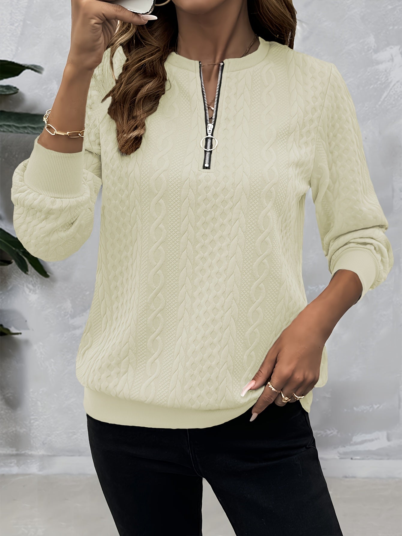 Solid Color Autumn Long Sleeve Warm Casual Daily Commute Niche Women's Sweatshirt