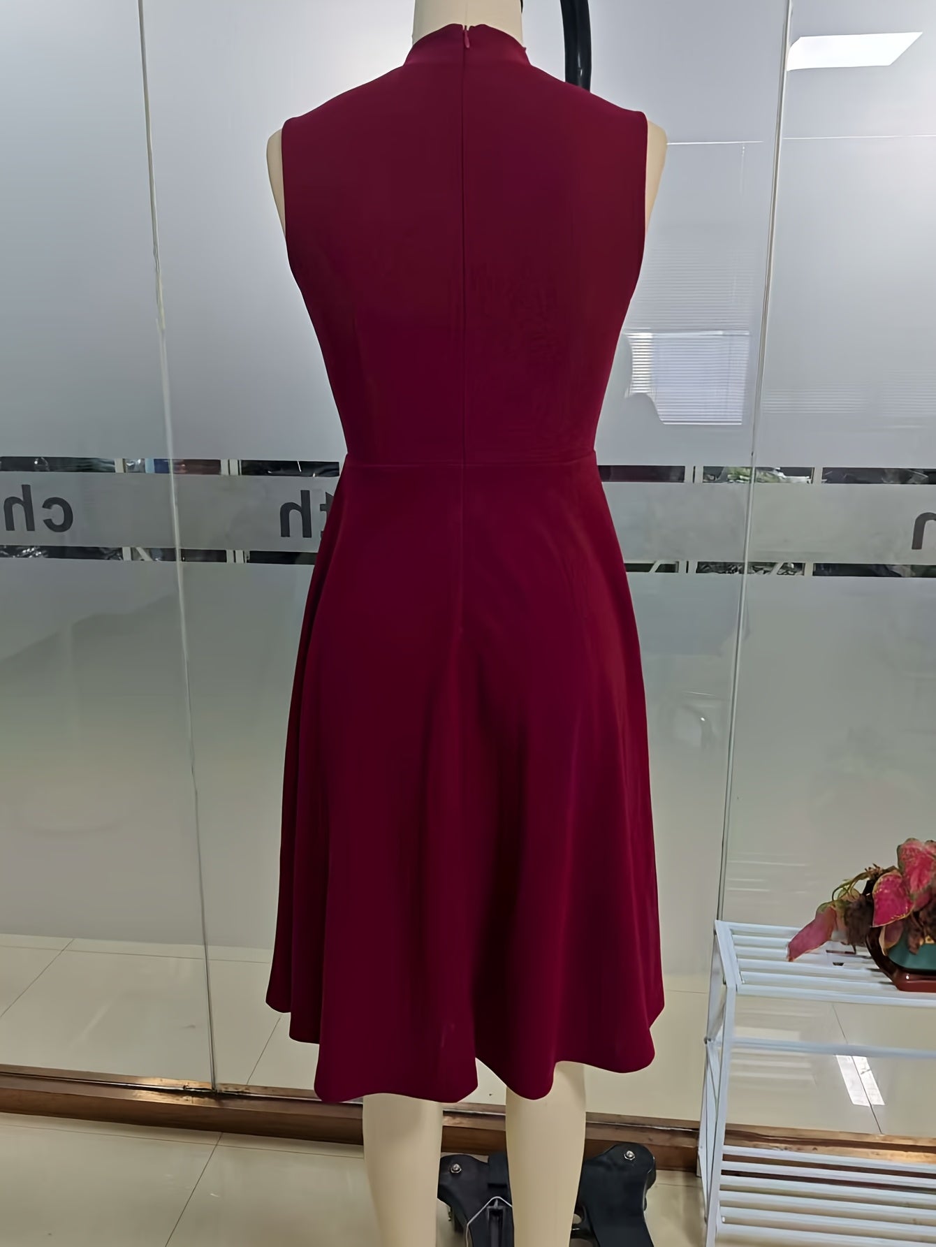 Elegant Navy Midi Dress for Women with High Neck Sleeveless Button Front Fit and Flare Cocktail Style
