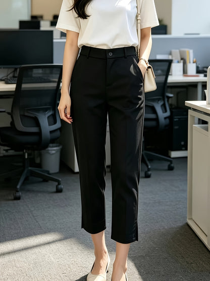 Elegant Tailored Trousers for Women with High Waist Button Front Side Slit Ankle Style