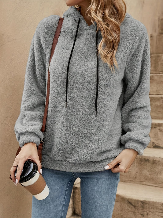 Comfortable Sherpa Fleece Hoodie for Women with Drawstring Hood Long Sleeve Relaxed Oversized Knit Style