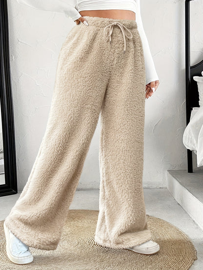 Plus Size -Adult Plus Size Clothing Autumn Winter Casual Reversible Plush Thick Warm Waistband Drawstring Loose Drape Wide Leg Pants