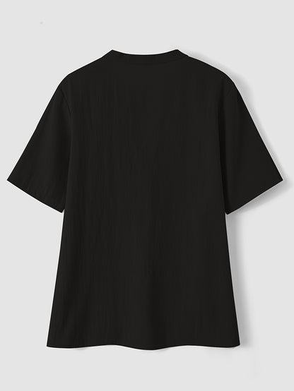 Effortless Textured Blouse for Women with Notch V Neck Short Sleeve Button Front Relaxed Style
