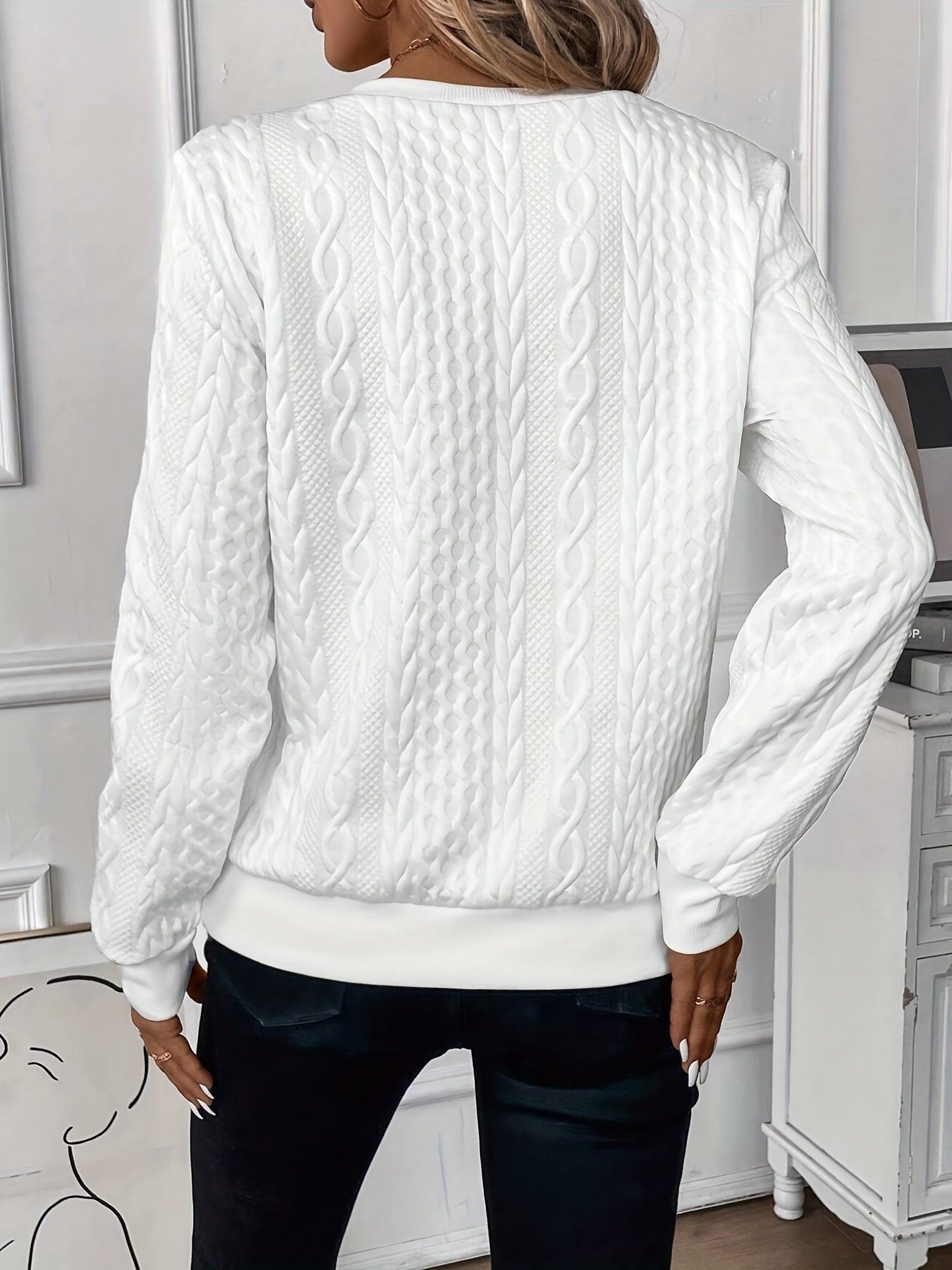 Comfortable Cable Knit Sweater for Women with Notch Collar Quarter Zip Long Sleeve Relaxed Style