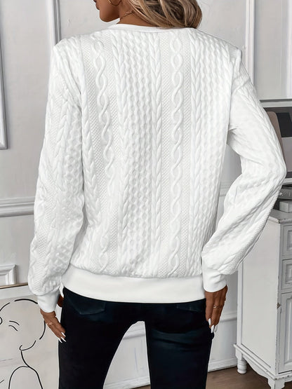 Comfortable Cable Knit Sweater for Women with Notch Collar Quarter Zip Long Sleeve Relaxed Style