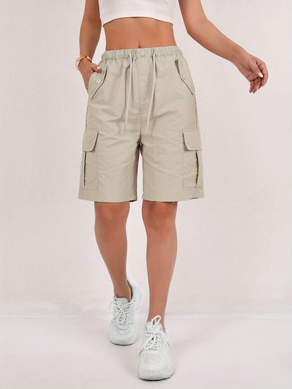 Effortless Pink Cargo Bermuda Shorts for Women with High Waist Drawstring Relaxed Casual Style