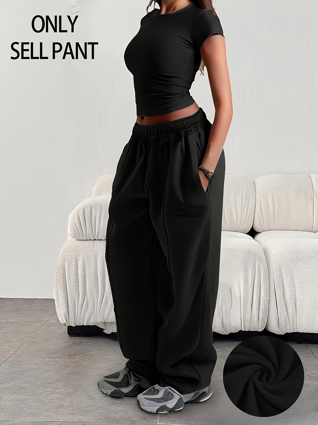 Effortless Fleece Wide Leg Sweatpants for Women with High Waist Elastic Side Pocket Relaxed Casual Style
