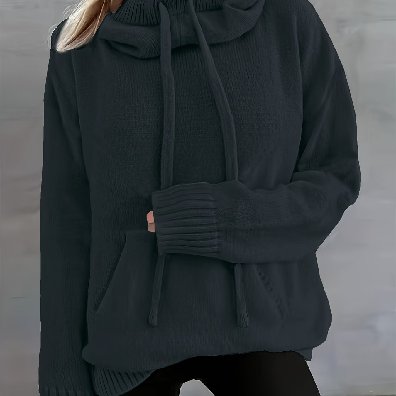 Comfortable Knit Sweater for Women with Cowl Neck Long Sleeve Drawstring Oversized Style
