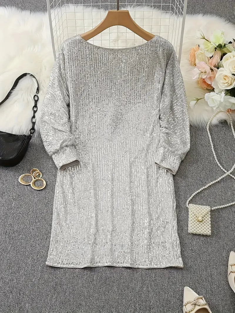 Elegant Sequin Mini Dress for Women with Off Shoulder Batwing Sleeve Bodycon Sparkle Formal Party Style
