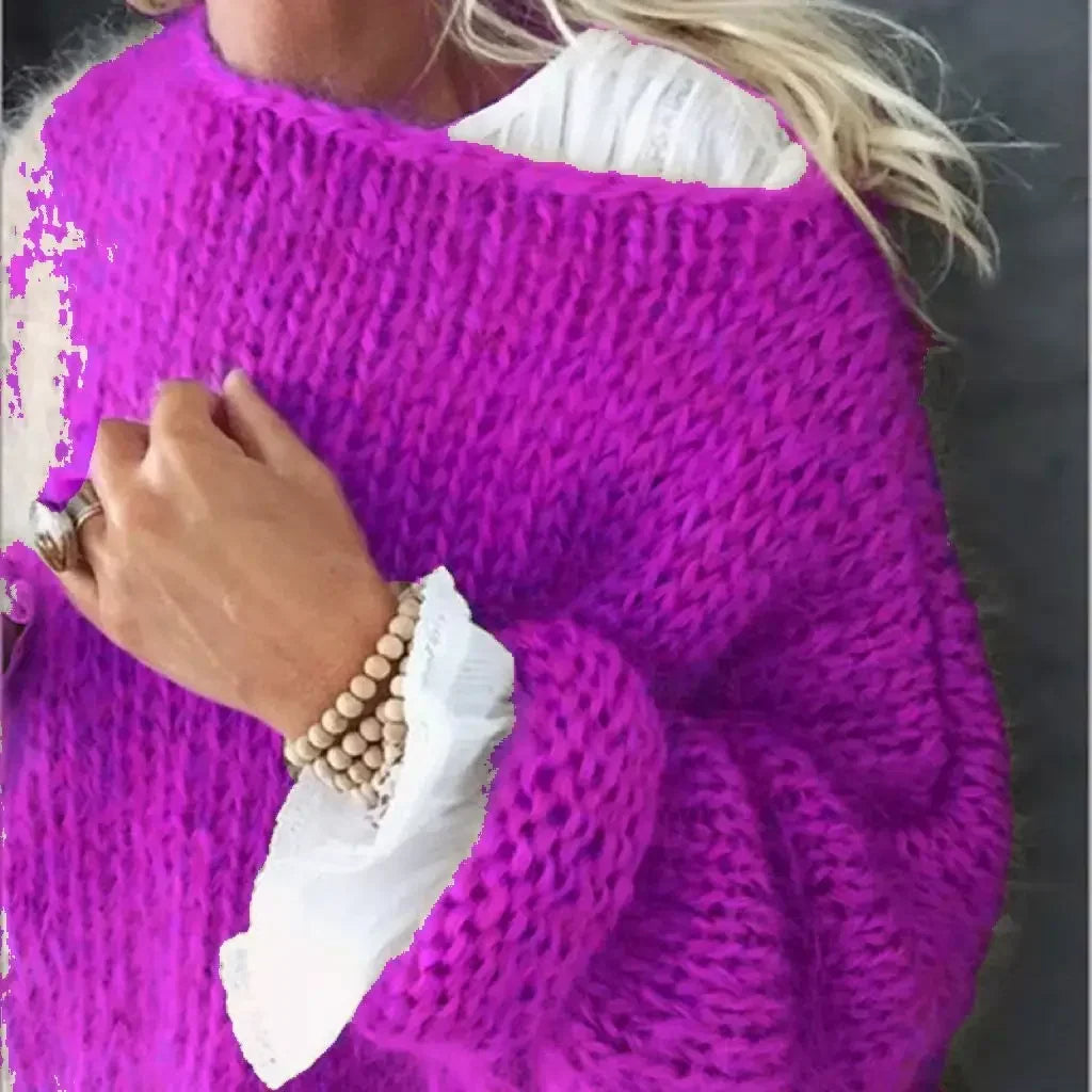 Comfortable Mohair Knit Sweater for Women with Wide Neck Long Sleeve Relaxed Oversized Style
