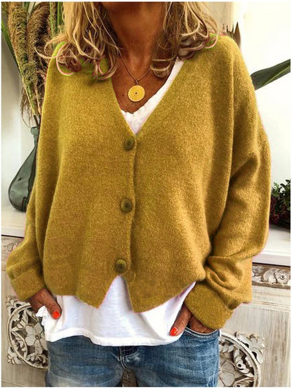 Comfortable Knit Cardigan for Women with V Neck Long Sleeve Button Front Oversized Relaxed Style