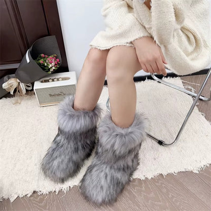Effortless Faux Fur Boot for Women with Fluffy Shaggy Ankle Cozy Winter Style