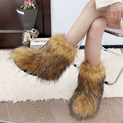 Effortless Faux Fur Boot for Women with Fluffy Shaggy Ankle Cozy Winter Style