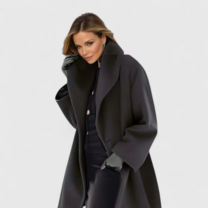 Effortless Wool Coat for Women with Shawl Collar Long Sleeve Draped Relaxed Oversized Style