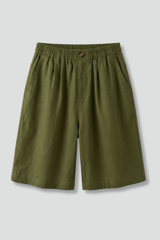 Effortless Linen Bermuda Shorts for Women with High Waist Button Front Pleated Relaxed Style