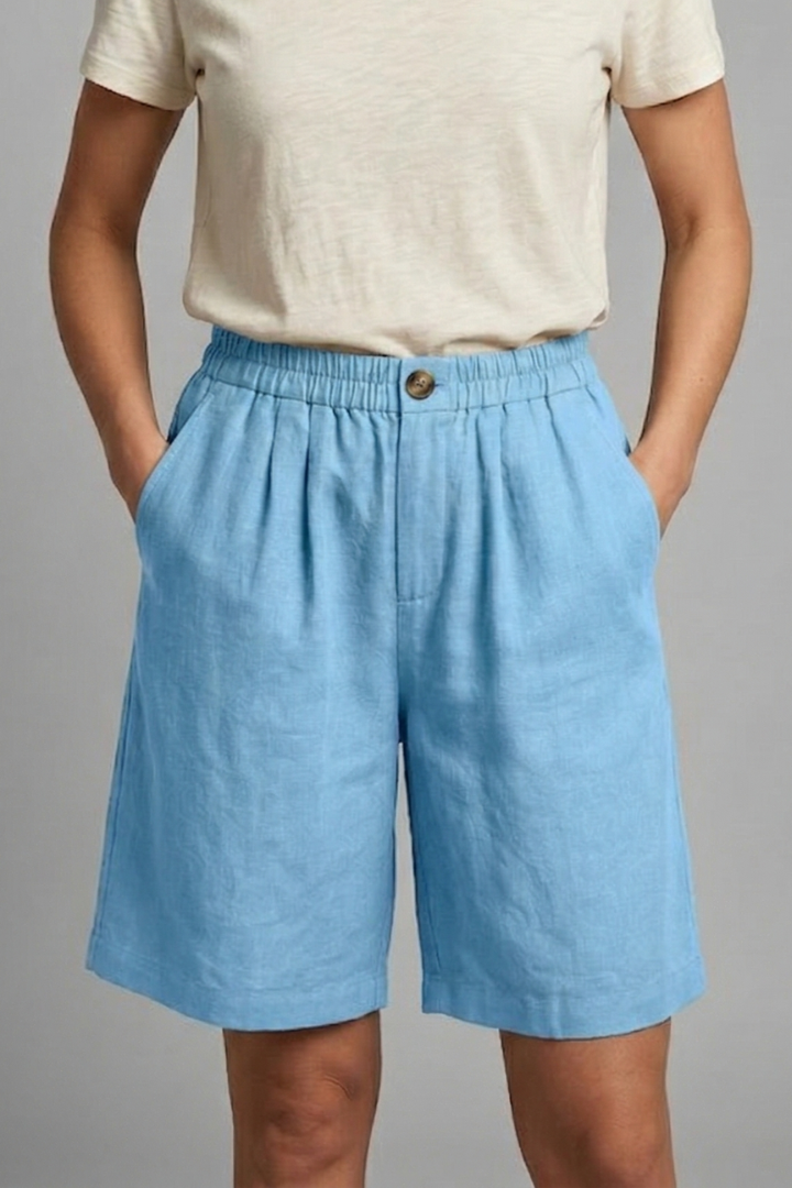 Effortless Linen Bermuda Shorts for Women with High Waist Button Front Pleated Relaxed Style