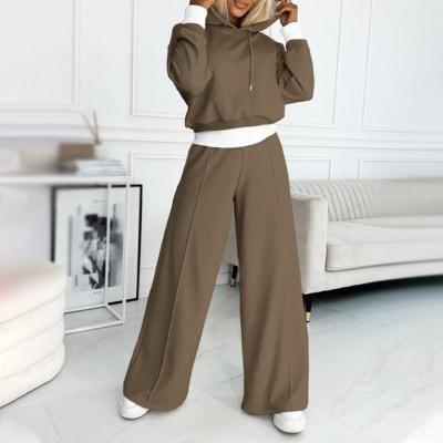 Effortless Wide Leg Set for Women with Cropped Hoodie Drawstring Waist Relaxed Two Piece Style