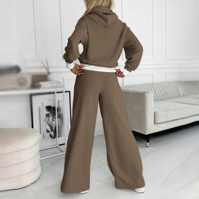 Effortless Wide Leg Set for Women with Cropped Hoodie Drawstring Waist Relaxed Two Piece Style
