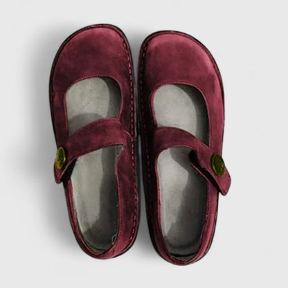 Comfortable Leather Mary Jane Flats for Women with Round Toe Button Strap Stitched Sole Casual Style