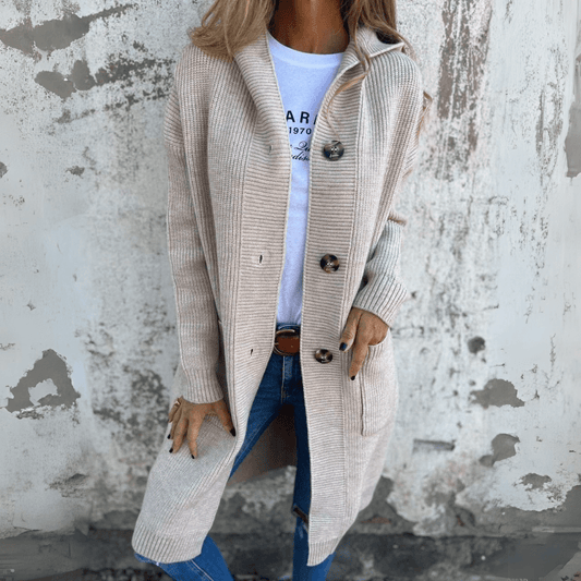 Comfortable Hooded Cardigan Sweater for Women with Button Front Long Sleeve Relaxed Ribbed Knit Style