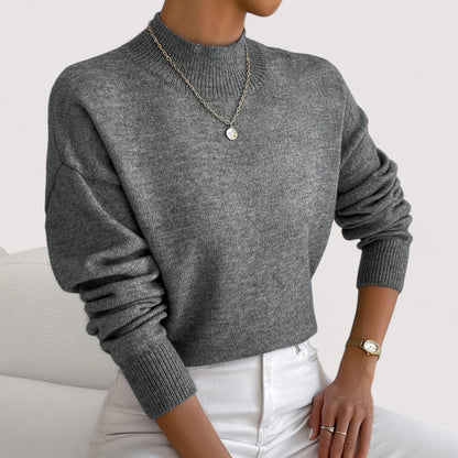 Comfortable Oversized Knit Sweater for Women with Mock Neck Long Sleeve Relaxed Casual Style